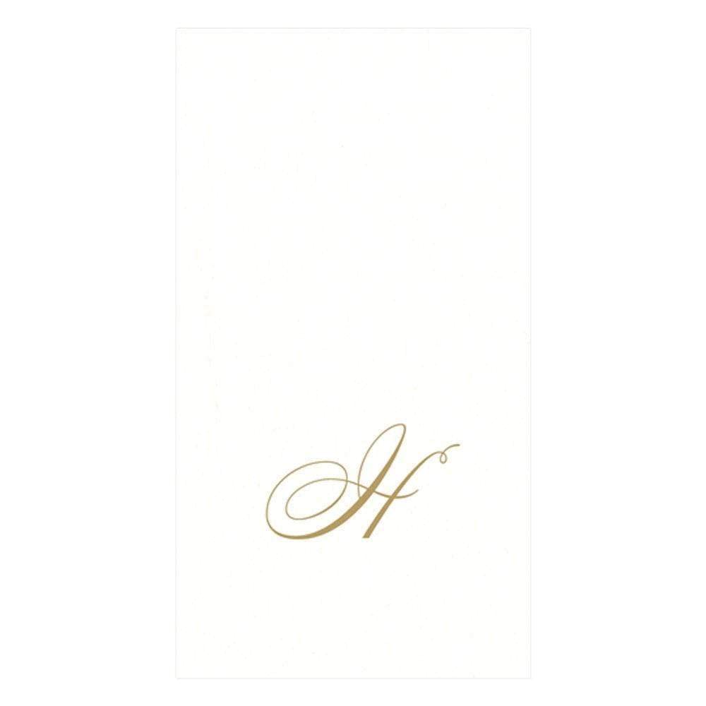Caspari " Signature Gold Initial H Paper Linen Guest Towels, White Pearl, Pack of 24