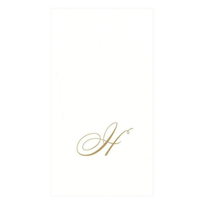 Caspari " Signature Gold Initial H Paper Linen Guest Towels, White Pearl, Pack of 24