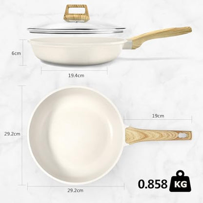 GiPP Nonstick Frying Pan Skillet with Lid - 28cm White Granite Non Stick Pans, Omelette Pan with Heat-Resistant Handle, Compatible with All Stovetops,