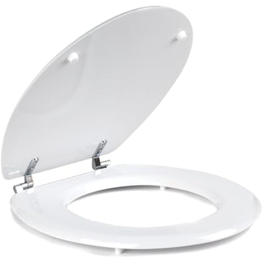Beldray LA032355WHTFEU7 Wooden MDF Toilet Seat – Oval Shaped, Stainless Steel Release Hinge For Easy Cleaning, Top Fixing White Toilet Seat, Standard Fitting For Most Toilets, Seat Size: 360 x 428mm