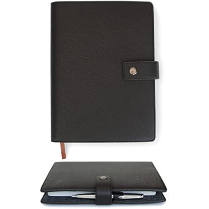 CASE ELEGANCE Black Full Grain Premium Leather Refillable Journal Cover with A5 Lined Notebook - Scratch-Proof DURA-Leather