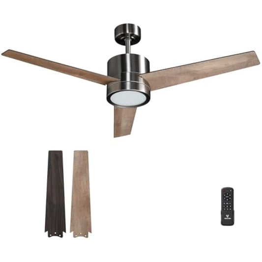 Vagizm Ceiling Fan with Light for Bedroom: 52 inch Silent Ceiling Fans with dimmable Light - Remote Control - Reversible DC Motor - Walnut - 3 Blades - Suitable for Living Room Indoor Outdoor