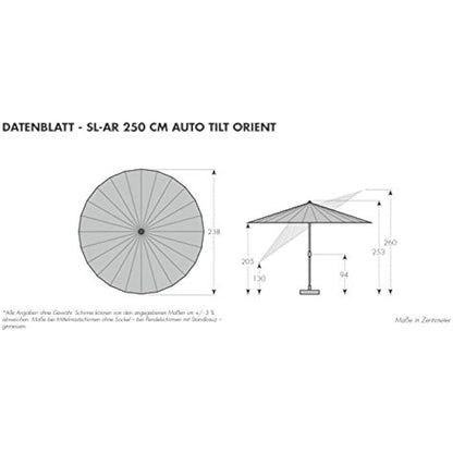Doppler Asia Look SL-AZ Auto Tilt Parasol, 250 cm, Anthracite, Garden Umbrella, Bendable, Crank Umbrella with UV Protection 50+, Aluminium Crank Umbrella, Rain-Repellent Polyester Canopy