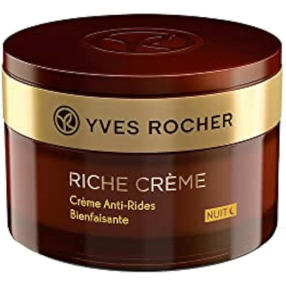 Yves Rocher Face Moisturizer Riche Crème Anti-wrinkle Comforting Night Cream with precious oils, for Mature Skin + Dry skin, 50 ml jar