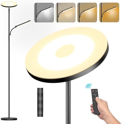 LED Uplighter Floor Lamp, Super Bright Stand Lamp, Dimmable Brightness and 4 Color Temperatures, Remote & Touch Control for Living Room Bedroom Office (Carbon Black)