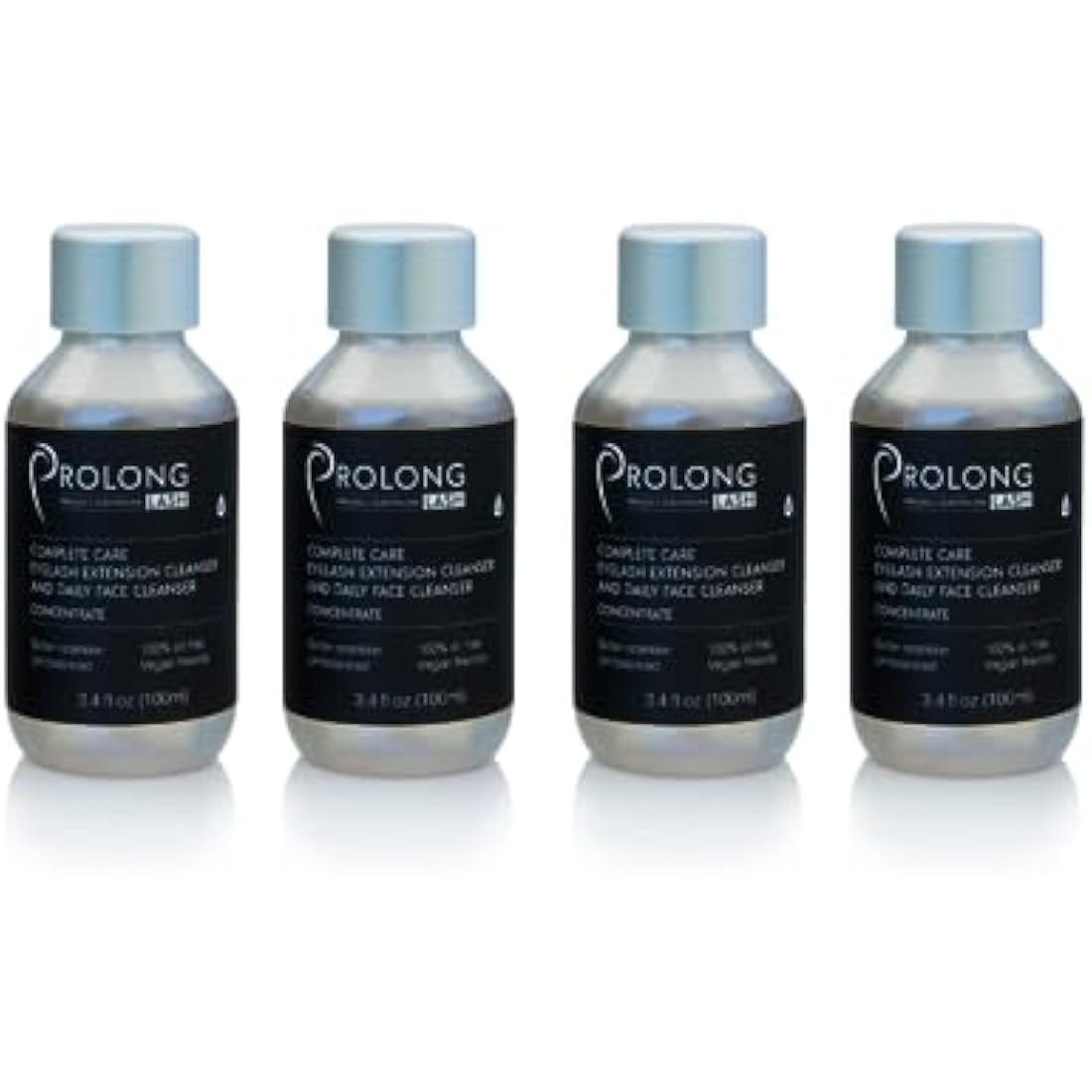 Prolong Lash Eyelash Extension Shampoo - Foaming Cleanser Concentrate for Eyelash Extensions - Eyelashes and Face - Removes Makeup & Debris - 100 ml (Pack of 4)