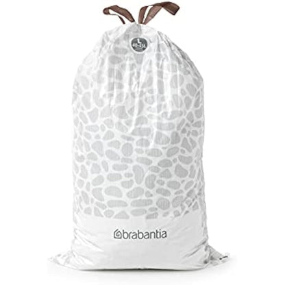 Brabantia 138645 PerfectFit Bin Liners (Size L/40-45 Litre) Thick Plastic Trash Bags with Tie Tape Drawstring Handles (40 Bags), White