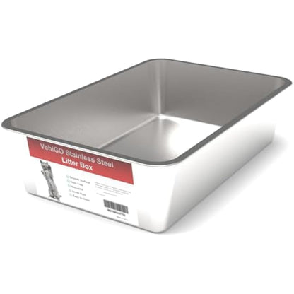 VehiGo EXtra Large Metal Cat Litter BoX, Stainless Steel Durable Litter Pan for Large or Multiple Cats, Kitty Litter BoX with Smooth Surface and Easy to Clean,XL