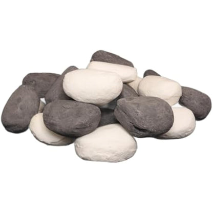 The Stove Wizard Gas Fire Replacement Pebbles Coals 20 Ceramic Pebbles for Gas, LPG, Bio Ethanol and Electric Fires, 10 White and 10 Grey,Approximate size 60mm x 40mm x 40mm