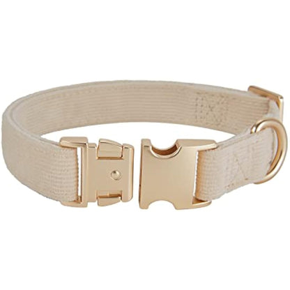 YUDOTE Ultra-soft Dog Collar Natural Cotton Corduroy Made for Medium Dogs with Sensitive Skin,Creamy White
