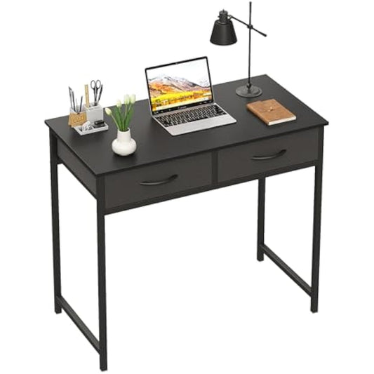 WOHOMO Small Computer Desk with Drawers, 31.5 Inch Black Vanity Desk with Storage, Home Office Computer Desks for Small Spaces, Modern Work Writing Study Table, Black
