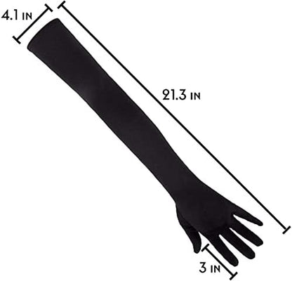 SAVITA Long Elbow Satin Gloves 21 inch Stretchy 1920s Opera Gloves Evening Party Dance Gloves for Women