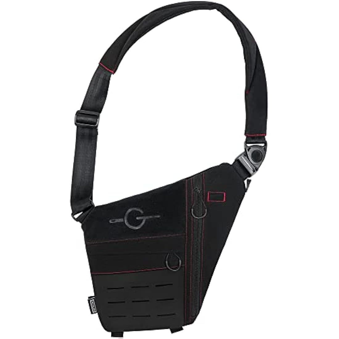 TACTICAL_GEEK Cache L1 Sling Shoulder Bag, Lightweight Multipurpose Daypack, Chest Backpack Casual Shoulder Crossbody for Daily Carry, Outdoor Sports, Hiking, Camping, Trekking, Black Red& Left