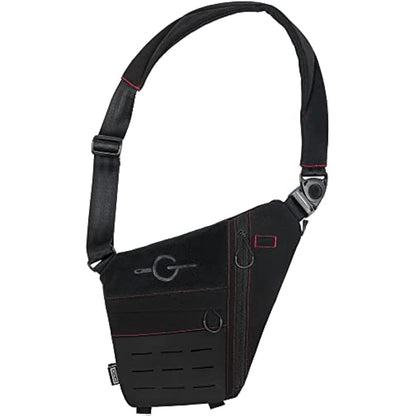 TACTICAL_GEEK Cache L1 Sling Shoulder Bag, Lightweight Multipurpose Daypack, Chest Backpack Casual Shoulder Crossbody for Daily Carry, Outdoor Sports, Hiking, Camping, Trekking, Black Red& Left