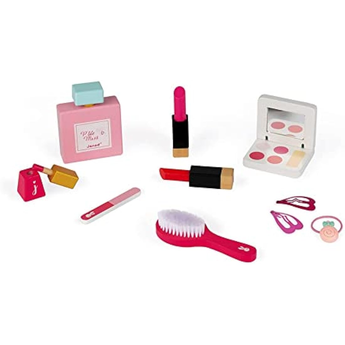 Janod - P'tite Miss Wooden Dressing Table for Children - 10 Accessories Included - Pretend Play - For children from the Age of 3, J06553, Pink and White