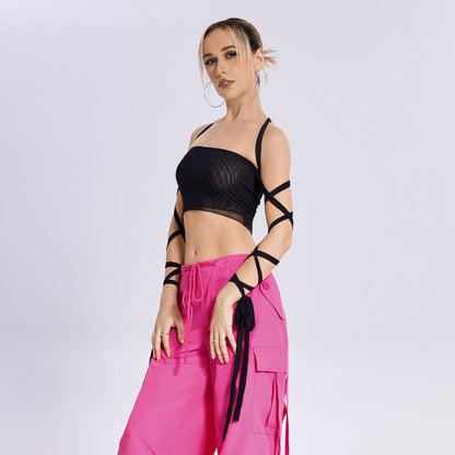 New Style Womens Elastic Cross Arm Solid Color Straps Tank Top Casual Summer Ladies Slim Top