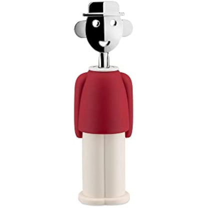 Alessi AAM23 R Design Corkscrew, Chrome Zamak and Thermoplastic Resin, Red