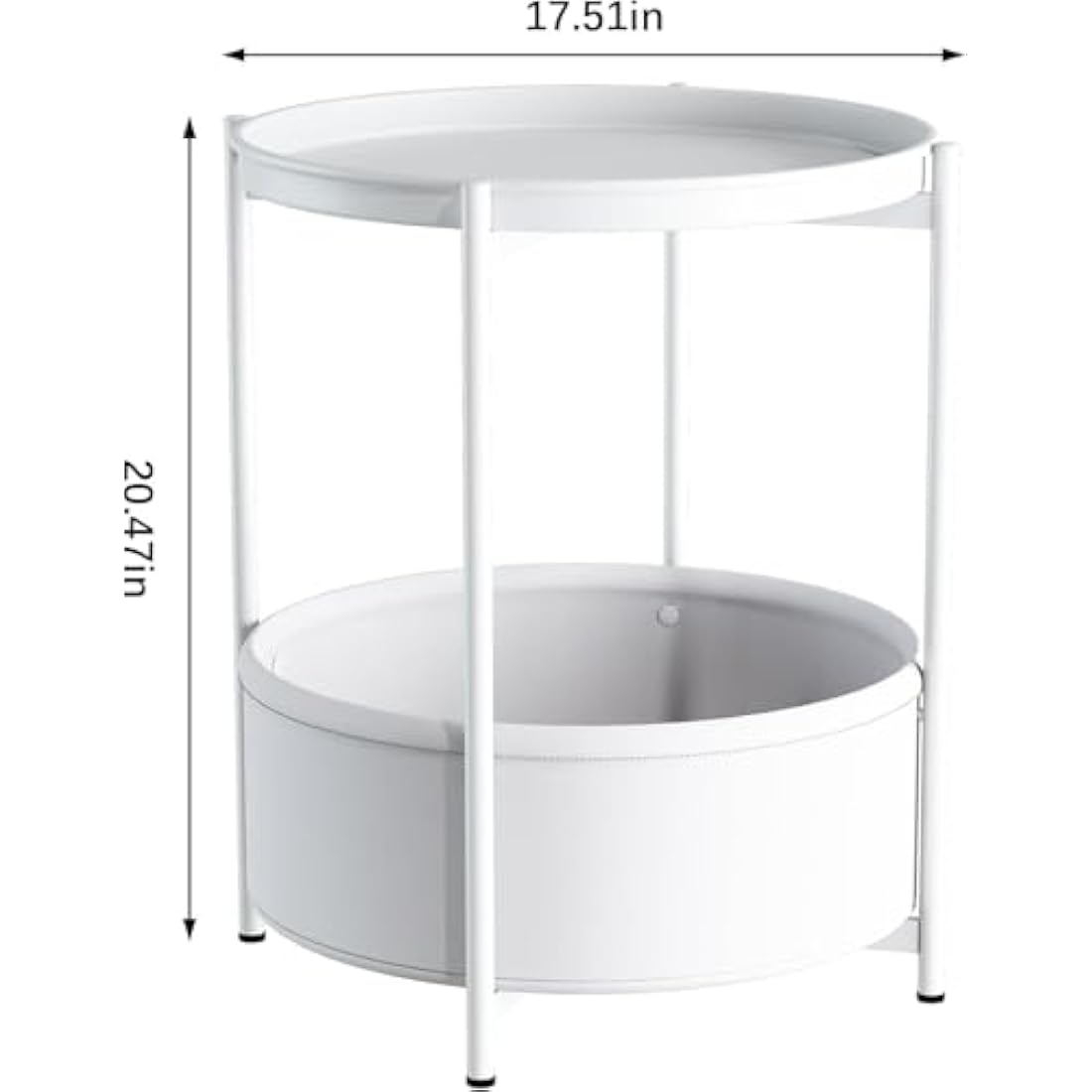 Side Table, Round End Table with Fabric Basket, Small Bedside Table, Nightstand Sofa Table for Living Room, Bedroom, Bathroom, Balcony, Modern Style (White)