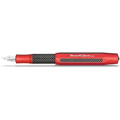 Kaweco AC Sport Fountain Pen Red Aluminium and Carbon I Exclusive Fountain Pen for Ink Cartridges Including Gift Metal Box I Fountain Pen I Nib Width F (Fine)
