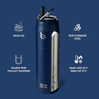 Bottle Bottle Insulated Water Bottle 950ml(32oz) with Straw and Lid for Sports and Gym Stainless Steel Metal Drink Flask for Hot Water with Handle (Indigo Blue)