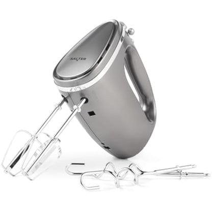 Salter EK4249GUNMETAL Cosmos Hand Mixer – Electric Baking Whisk, 5 Speed With Turbo Setting, Eject Function, Easy Cleaning, Includes 2 x Stainless Steel Mixing Beater and Dough Hooks, Grey, 300W