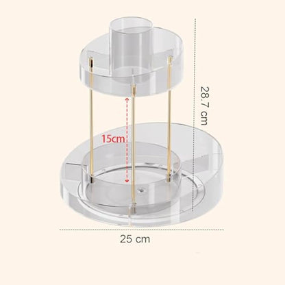 Baoswi 360° Rotating Makeup Organiser, 2 Tiers Perfume Organiser, Skincare Cosmetic Organiser, Dressing Table Organiser for Lipsticks, Makeup Brushes, Lotion, Perfume, Cosmetic (Beige)