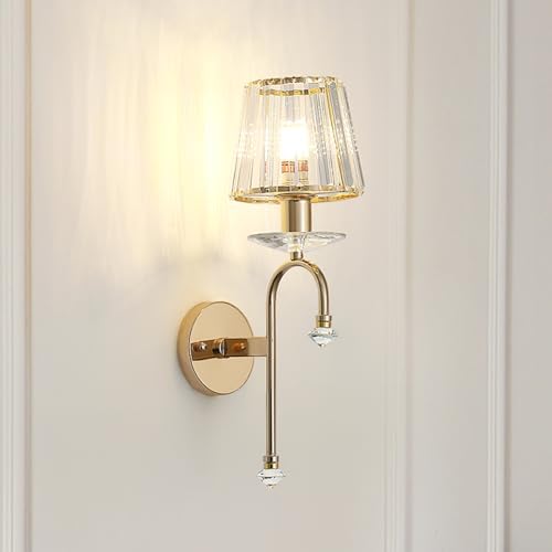 Modern Crystal Wall Light Sconce, E14 Rose Gold Crystal Wall Lamp, Wall Lighting Fixtures for Living Room Bedside Bedroom Corridor Dining Room Hallway (Gold-B)