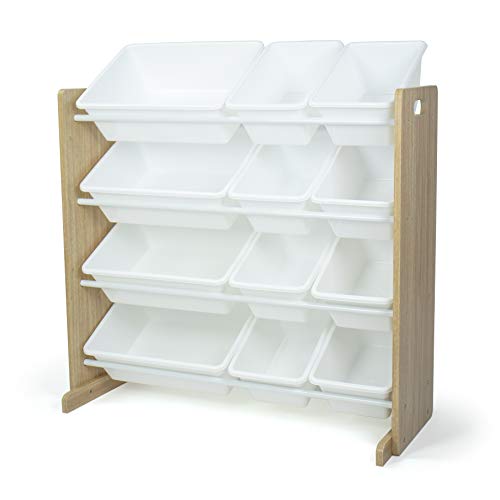 Humble Crew Journey Wooden Toy Storage Organiser for Children, with 12 BPA Free Plastic Removeable Storage Bins, Ideal for Storing Toys, Games, Books