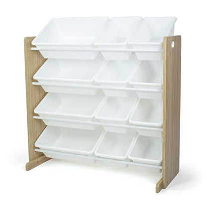 Humble Crew Journey Wooden Toy Storage Organiser for Children, with 12 BPA Free Plastic Removeable Storage Bins, Ideal for Storing Toys, Games, Books