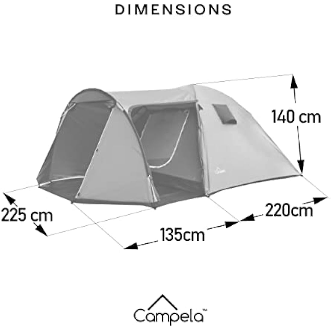 Campela CA0013 Tropical Family Tent 3-4 Person Waterproof 3000m Taped Seams