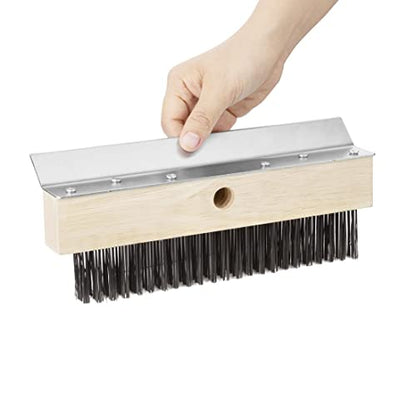 Vogue Pizza Oven Brush Head with Scraper, 10 inch Head, Brown, Carbon Steel Bristles, Size: 80(H) x 255(W)mm, Handle (GE211) Sold Separately, GE204