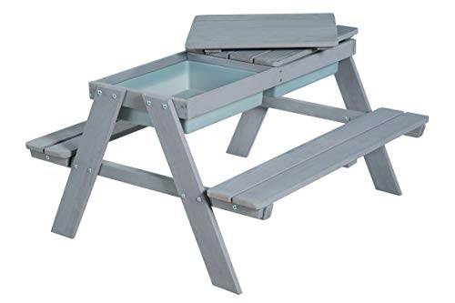 roba Children's Solid Wood Picnic Table With Sand Tub - Weatherproof - Indoor and Outdoor - Grey