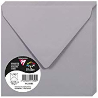 Clairefontaine - Ref 5328C - Pollen Envelopes (Pack of 20) - 140 x 140mm Sized, 120gsm Paper, Gummed Seal, Inkjet & Laser Printer Compatible, Acid Free - Koala Grey