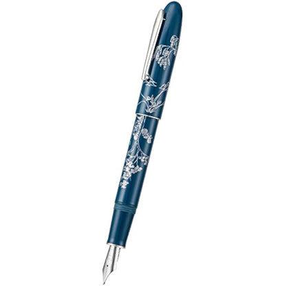 Hongdian N23 Blue Rabbit Fountain Pen, Iridium Extra Fine Nib Silver Trim, New Year Lucky Rabbit Carving Design, Smooth Writing Pen with Converter and Metal Pen Box Set