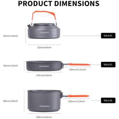 Fire-Maple Feast 2 Camping Cookware Set | Outdoor Cooking kit with Pot Kettle Pan Bowls and Spatula | Kitchen Utensils for 1 to 3 People Backpacking Trekking Hiking Fishing Picnic