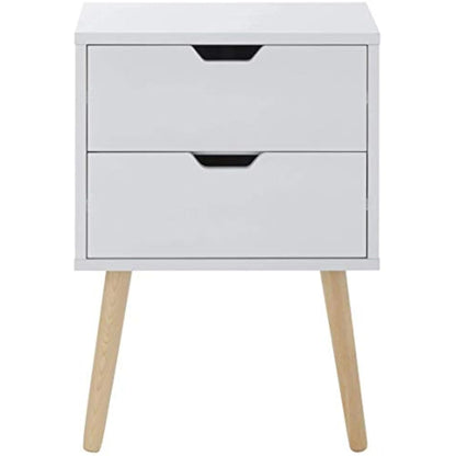 GFW Nyborg Scandinavian Style Side Table With 2 Drawer & Storage Shelf Modern Bedside Cabinet, Quick Easy Assembly, Flat Pack Bedroom Furniture, Wood, White, 30D x 40W x 56H