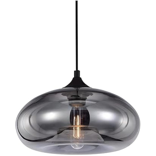 HJXDtech Pendant Light with 28cm Glass Lampsahde, Industrial Vintage Loft Bar E27 Ceiling Hanging Lamp for Kitchen, Dining &Living Room (Silver)