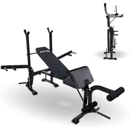 Mobiclinic® Fitness Gym Bench Multi-Function Pressfit, Adjustable, Foldable, Steel, Supports Up to 250 kg, Bar Support, Ideal for Strength Exercises at Home