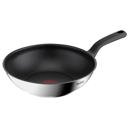 Tefal Comfort Max 28cm Stainless Steel Wok Pan  Durable Non-Stick Pan with Thermo-Spot Heat Indicator, Induction Compatible Base, Comfortable Grip