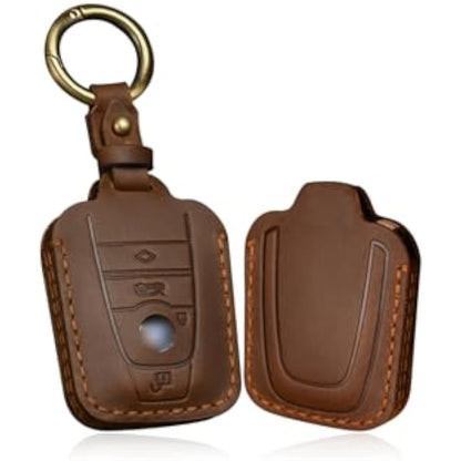 ontto Leather Car Key Case fit for BMW i3 i8 key fob cover keyring Remote Key holder Keychain key shel lKey Protective Accessories Brown