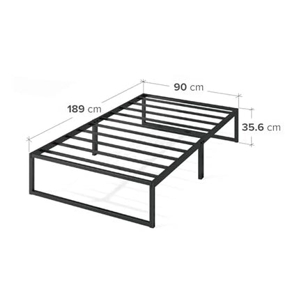 Zinus Lorelai Single Bed frame - Bed 90x190 cm - 36 cm Height with Underbed storage - Metal Platform Bed frame with Steel slat support - Black