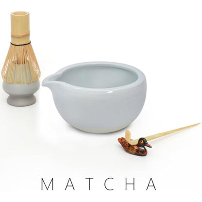 Artcome Matcha Ceremony Kit for Japanese Tea Ceremony, Bowl with Pouring Spout, Whisk, Tea Scoop, Matcha Powder Strainer, Matcha Tea Set for Making Usucha, Koicha and Matcha Latte (Cyan)