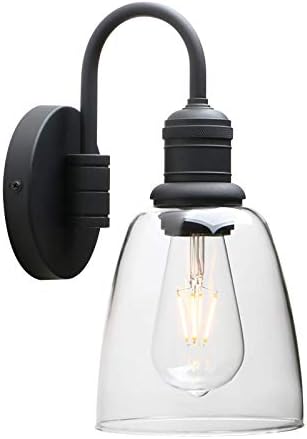 Yosoan Lighting Modern Vintage Industrial Bell Sconce Wall Light Fitting with 5.6” Clear Glass Lampshade, for Office Home Kitchen Living Room Bedroom Loft Bar (Black)