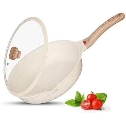 NTIGNIS® Premium 28 cm Deep Frying Pan with Lid | Anti-Scratch | Induction Compatible | Non-Stick Interior | Heat Resistant Handle | Perfect for Everyday Cooking