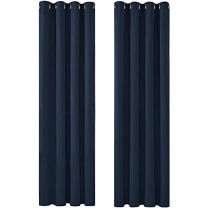 Deconovo Solid Thermal Insulated Curtains Eyelet Blackout Curtains for Bedroom 46 x 90 Inch Navy Blue 1 Pair