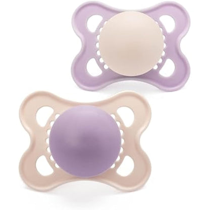 MAM Original Soothers | 0-6 Months | 2 Pack | Comes in Dummy Steriliser Case | Sustainable Materials | Baby Accessories for Newborn | Pink (Various Designs)