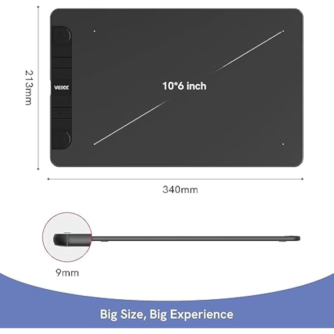 Digital Graphics Drawing Tablet, 10x6 inch VEIKK VK1060PRO with 2 Scroll Wheels, 6 Express Keys, Battery-Free Stylus with Tilt Function for Windons、Mac OS、Android And Linux