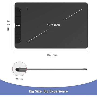 Digital Graphics Drawing Tablet, 10x6 inch VEIKK VK1060PRO with 2 Scroll Wheels, 6 Express Keys, Battery-Free Stylus with Tilt Function for Windons、Mac OS、Android And Linux