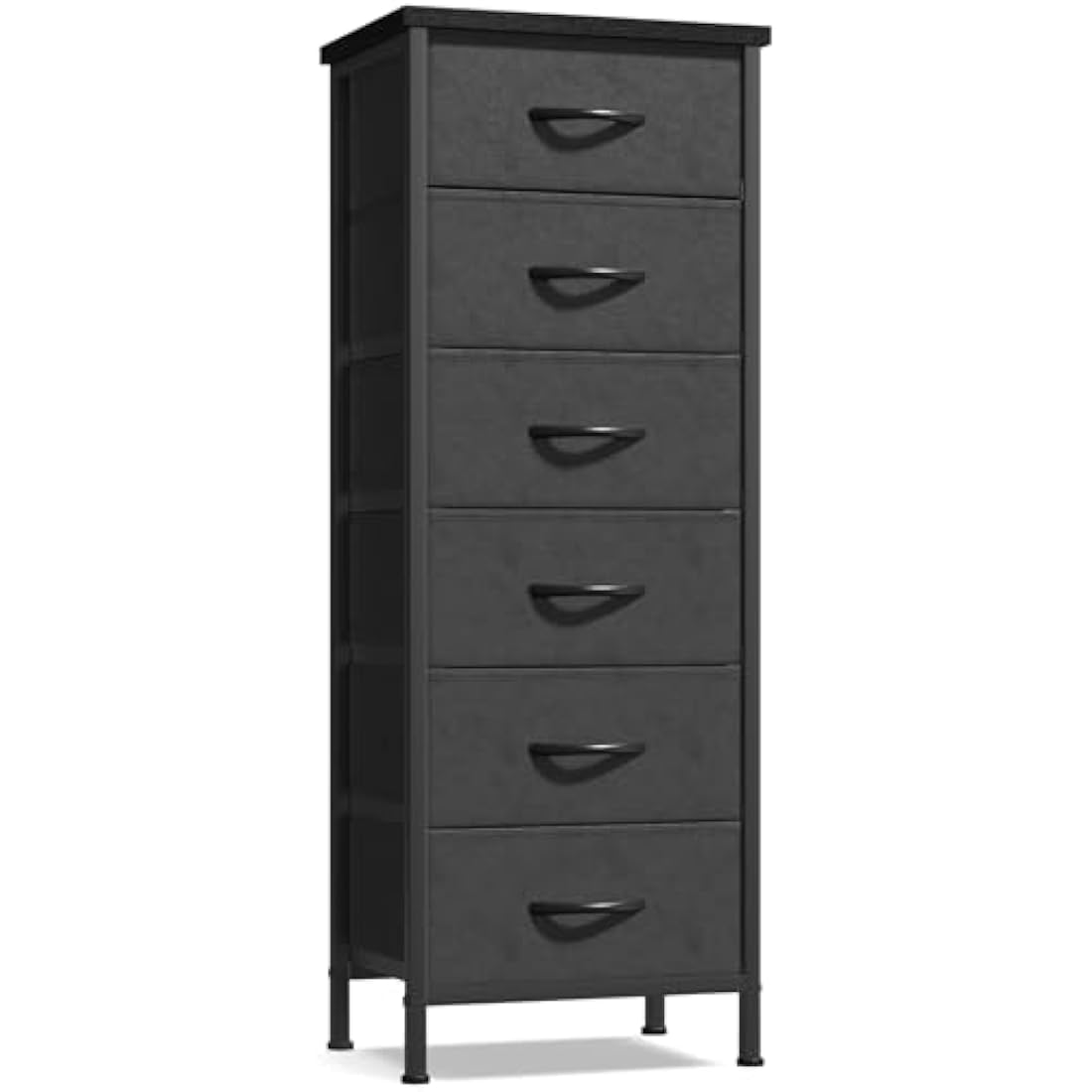 COWISH Tall Dresser with 6 Drawers, Vertical Bedside End Table and Chest of Drawers for Bedroom, Black Furniture with Fabric Drawer Nightstand Organizer Unit in Living Room, Closet, Entryway, Hallyway