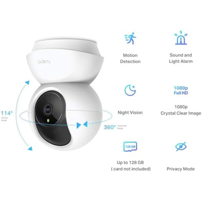 Tapo C200 1080p Pan/Tilt Indoor Camera, Baby Monitoring, Motion Detection, Customizable Privacy Mode, 2-Way Audio, Night Vision, Cloud and Local Storage, Works With Alexa and Google, No Monthly Fee